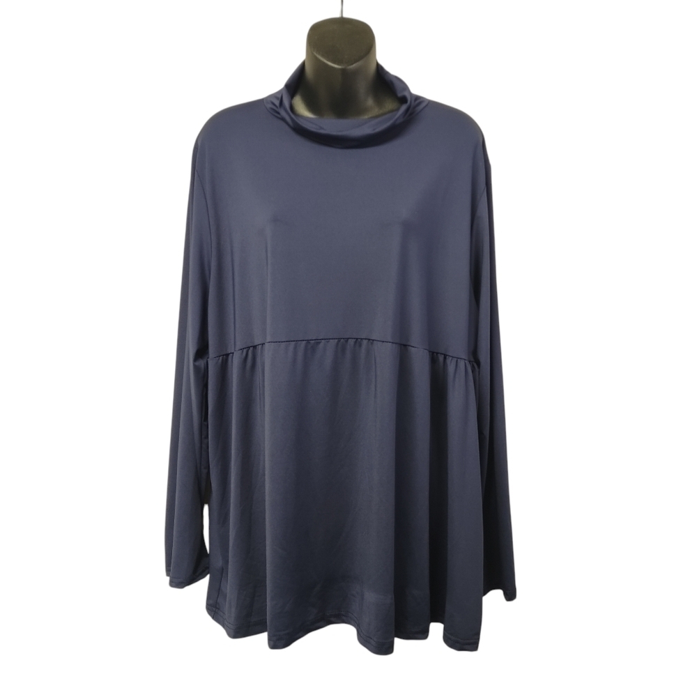 LoveU. Dear Womens Size 2XL Blue Turtleneck Ruched Waistline Top Blouse Tunic
